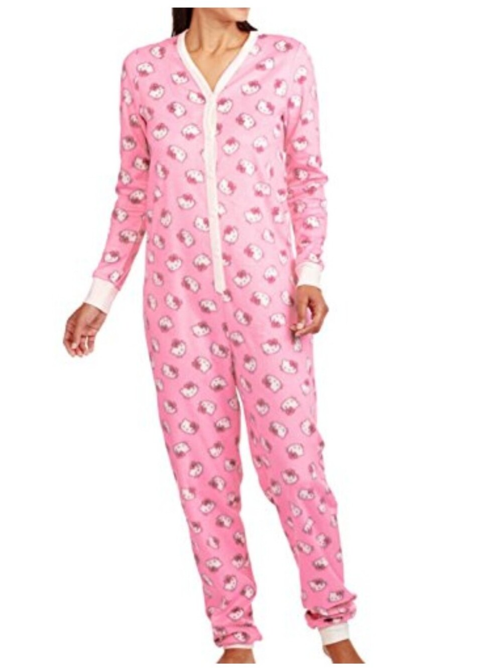 Sanrio Hello Kitty One Piece Drop Seat Pajama Fleece Pink Size Medium 8-10